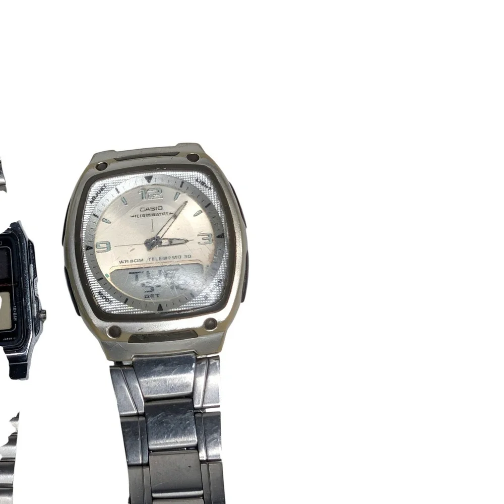 Lot of 3 Casio Watches A168 Illuminator AL-180 Batteryless AW-81 Telememo 30 Vtg